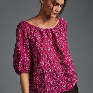 by Anthropologie Pink/Fuchsia Off-the-Shoulder Cotton Top Size Small